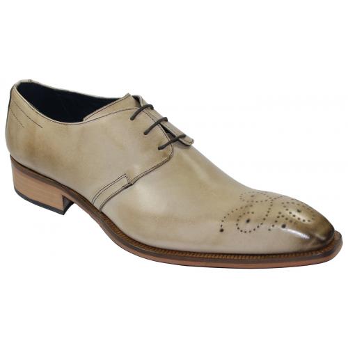 Duca Di Matiste 400 Taupe Genuine Calfskin Medallion Toe Lace-up Shoes.